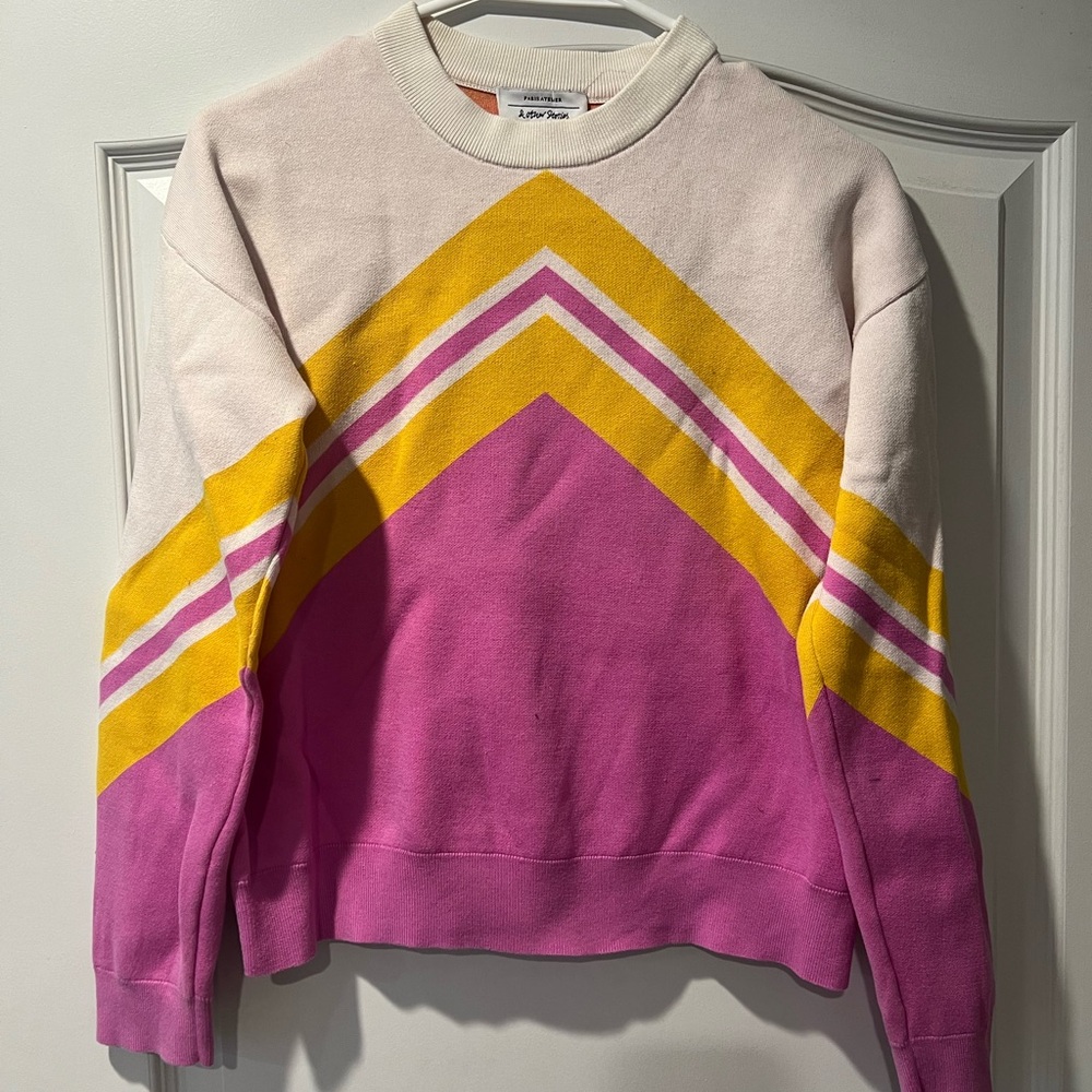 & Other Stories Pink and Yellow Chevron Sweatshirt